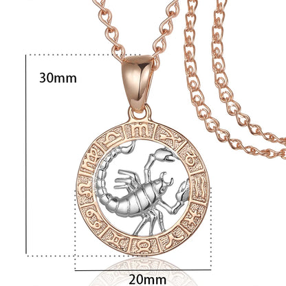 FJ 12 Zodiac Sign 585 Gold Color Constellation Rose Pendants Capricorn/Gemini Twisted + 50cm Chain Women Men Jewelry