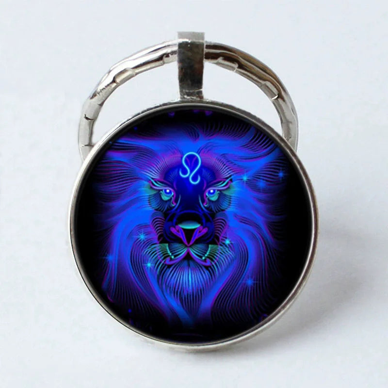 Zodiac Sign Key Chain Constellation Pendant Double Face Keyring Key Holder for Astrology Lovers