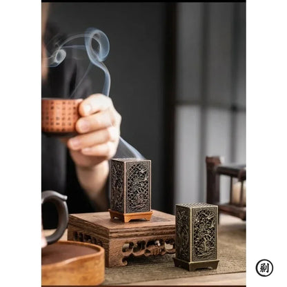 Square Vertical Incense Burner Small Xiangyun Alloy Incense Holder Indoor Aromatherapy Home Ornament Chinese Plum Inense Burners