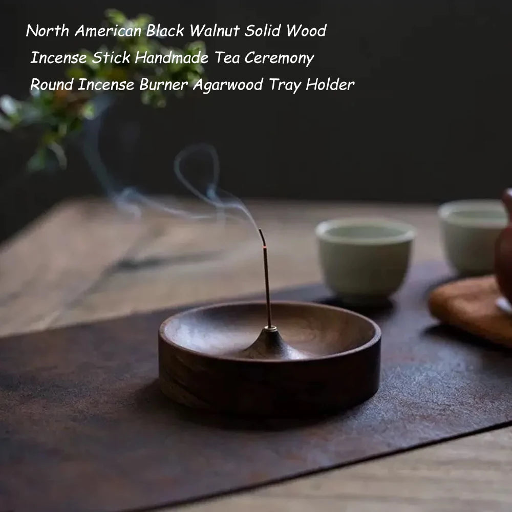 North American Black Walnut Solid Wood Incense Stick Handmade Tea Ceremony Round Incense Burner Agarwood Tray Holder