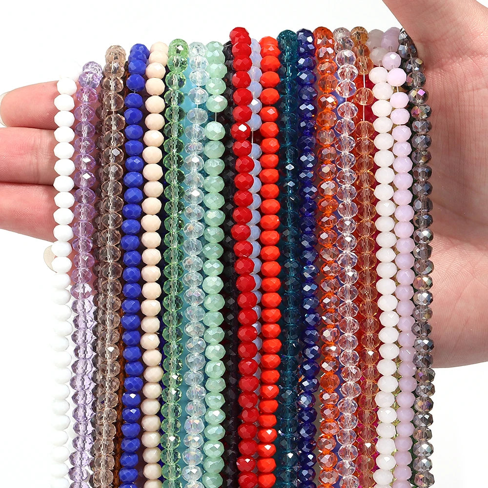 1Strand/Lot 3 4 6 8 10mm Rondelle Flat Faceted Crystal Beads Glass Spacer Beads For DIY Crafts Ornament Making Handmade Accesso