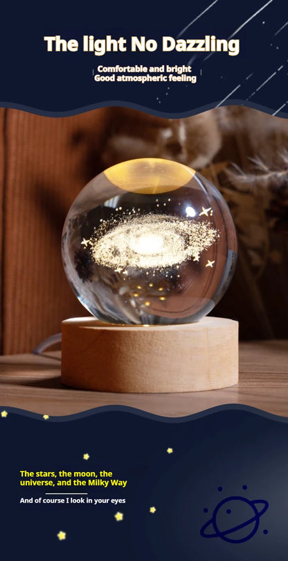 6cm 3D Crystal Ball Decoration 2024 Astronomy Solar System Planets Moon Astronaut LED Balls Home Snow Glass Globe Decorations