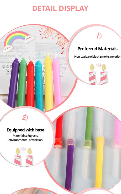 Colored Birthday Party Supplies 6/12pcs Wedding Colorful Multicolor Candles Safe Flames Dessert Cake Candles Decoration