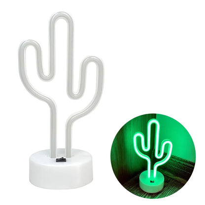Cute Cactus Neon Sign Lights Battery & USB Powered LED Table Lamp for Party Birthday Gift Living Room Camping Summer Home Decor