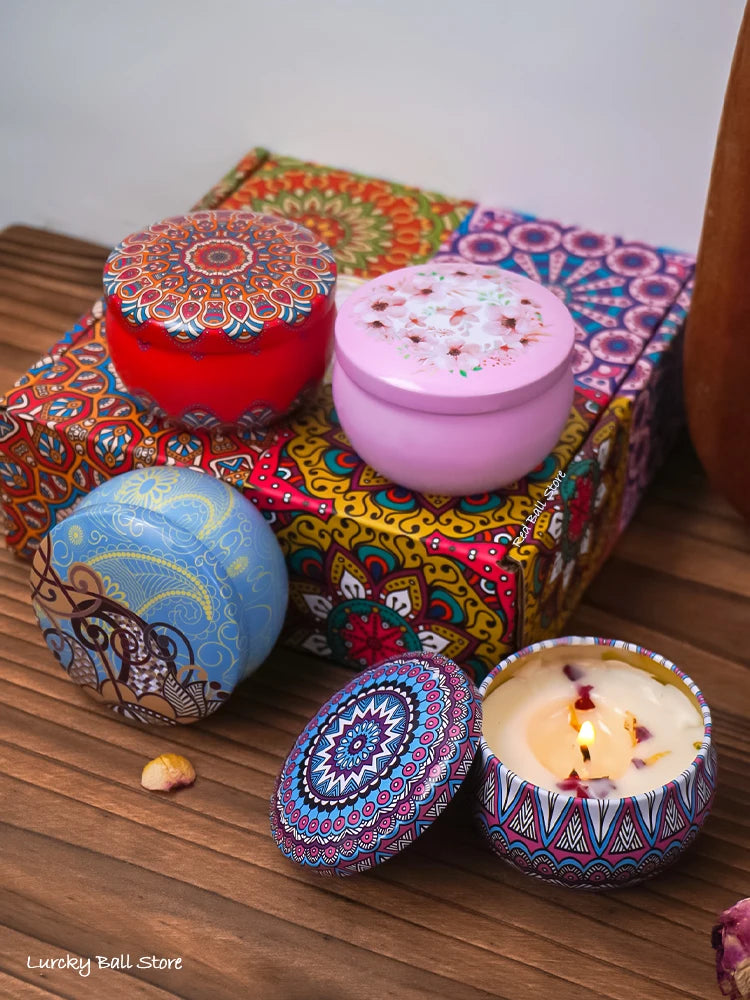 4Pcs/Box Scented Candle Set Gift Islamic Arabian Patterns Fragrance Candle Jar DIY Smokeless Couples Romantic Incense Candles