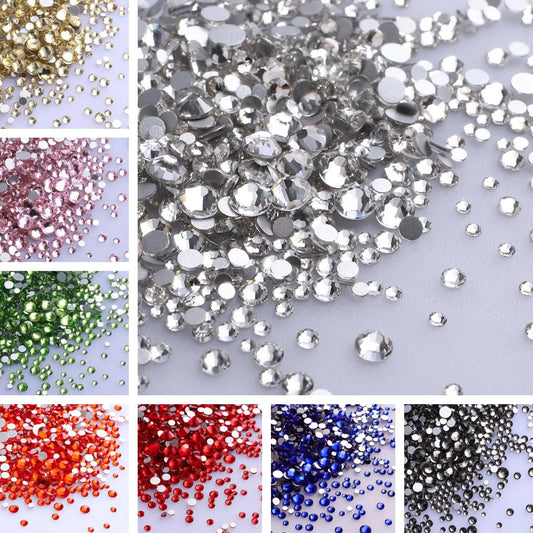 SS3-SS20 Mix Size Glitter Glass Round Rhinestones Silver Bottom Non Hotfix Small Size Crystal For Nail Art Clothes Decoration