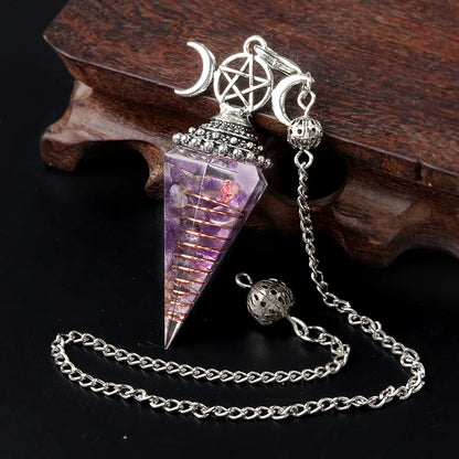 54x24mm Natural Stone Crystal Reiki Pendulum Three Phases Moon Hexagonal Cone Amethysts Charms for Jewelry Making DIY Necklace