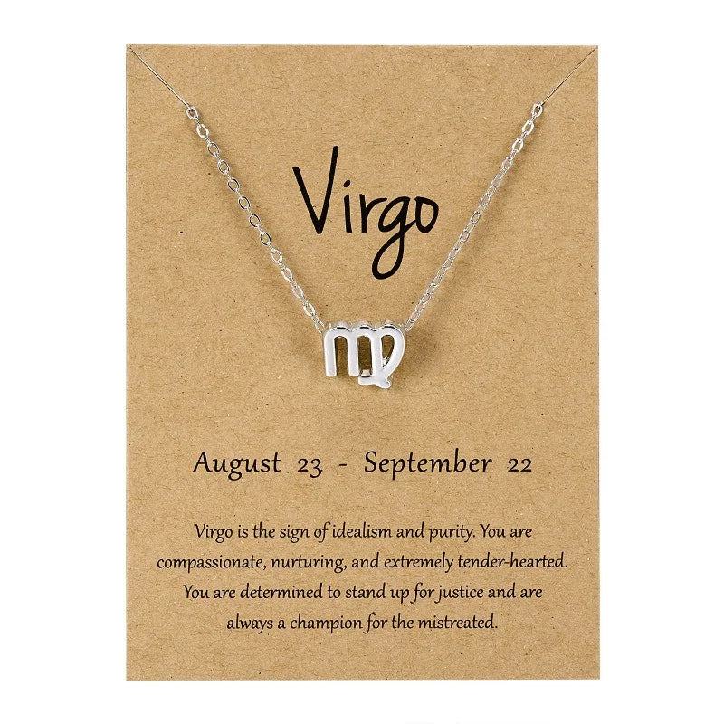 12 Horoscope Silver Color Pendant Necklace for Men Women Taurus Aries Leo Pisces Virgo 12 Constellations Jewelry Holiday Gifts