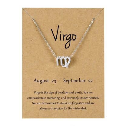 12 Horoscope Silver Color Pendant Necklace for Men Women Taurus Aries Leo Pisces Virgo 12 Constellations Jewelry Holiday Gifts