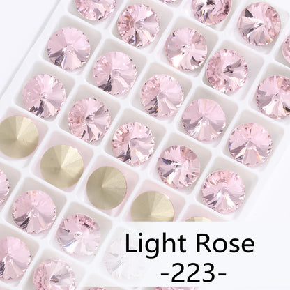 6/8/10/12/14MM Rivoli Rhinestone Round Pointed Diamond Stones Colorful Beads Crafts Crystal Nail Clothes Jewelry Accessories