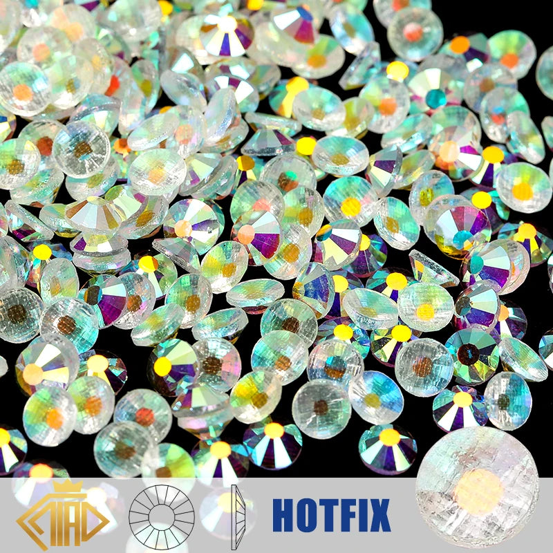 SS6-SS30 Multi-color Crystal AB Hot Fix Rhinestone Crystal Super Glitter Strass Iron On Rhinestones For Nail Art Fabric Garment