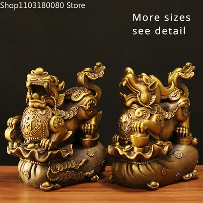 Copper Brass Caifu Pixiu Statue Decor Chinese Home Office Lucky Feng Shui Decoration Large