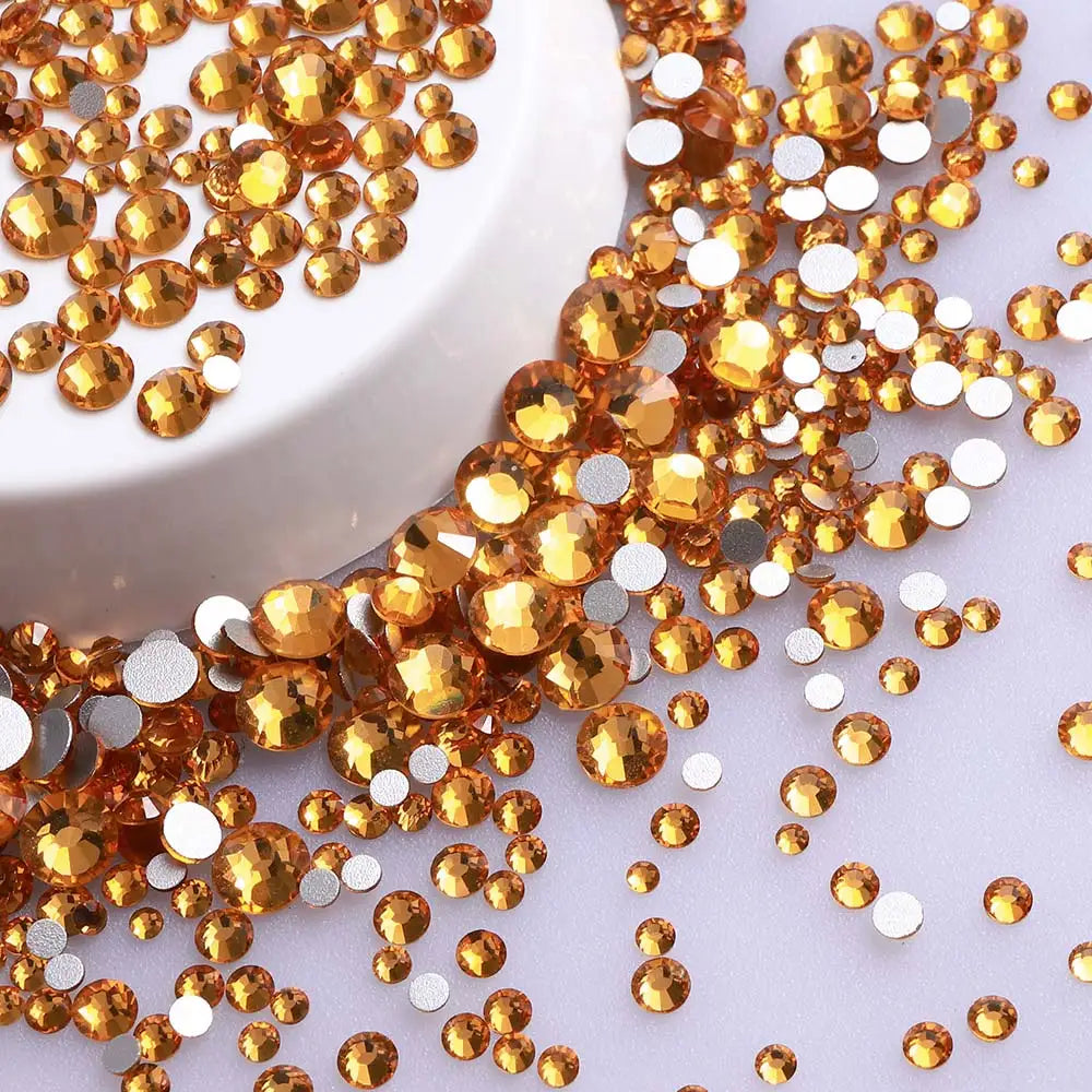 SS3-SS20 Mix Size Glitter Glass Round Rhinestones Silver Bottom Non Hotfix Small Size Crystal For Nail Art Clothes Decoration