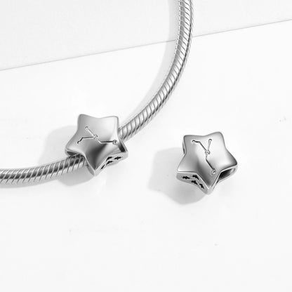 Plain Silver Zircon Lines 925 Sterling Silver 12 Zodiac Signs for Charm Beads Fit Original Bracelet Diy Jewelry Accessories