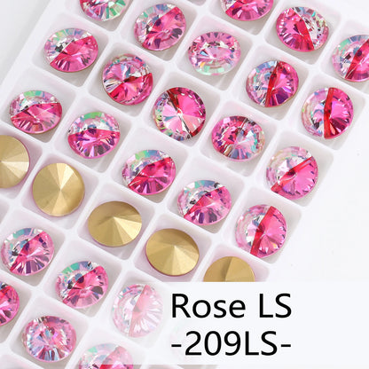 6/8/10/12/14MM Rivoli Rhinestone Round Pointed Diamond Stones Colorful Beads Crafts Crystal Nail Clothes Jewelry Accessories