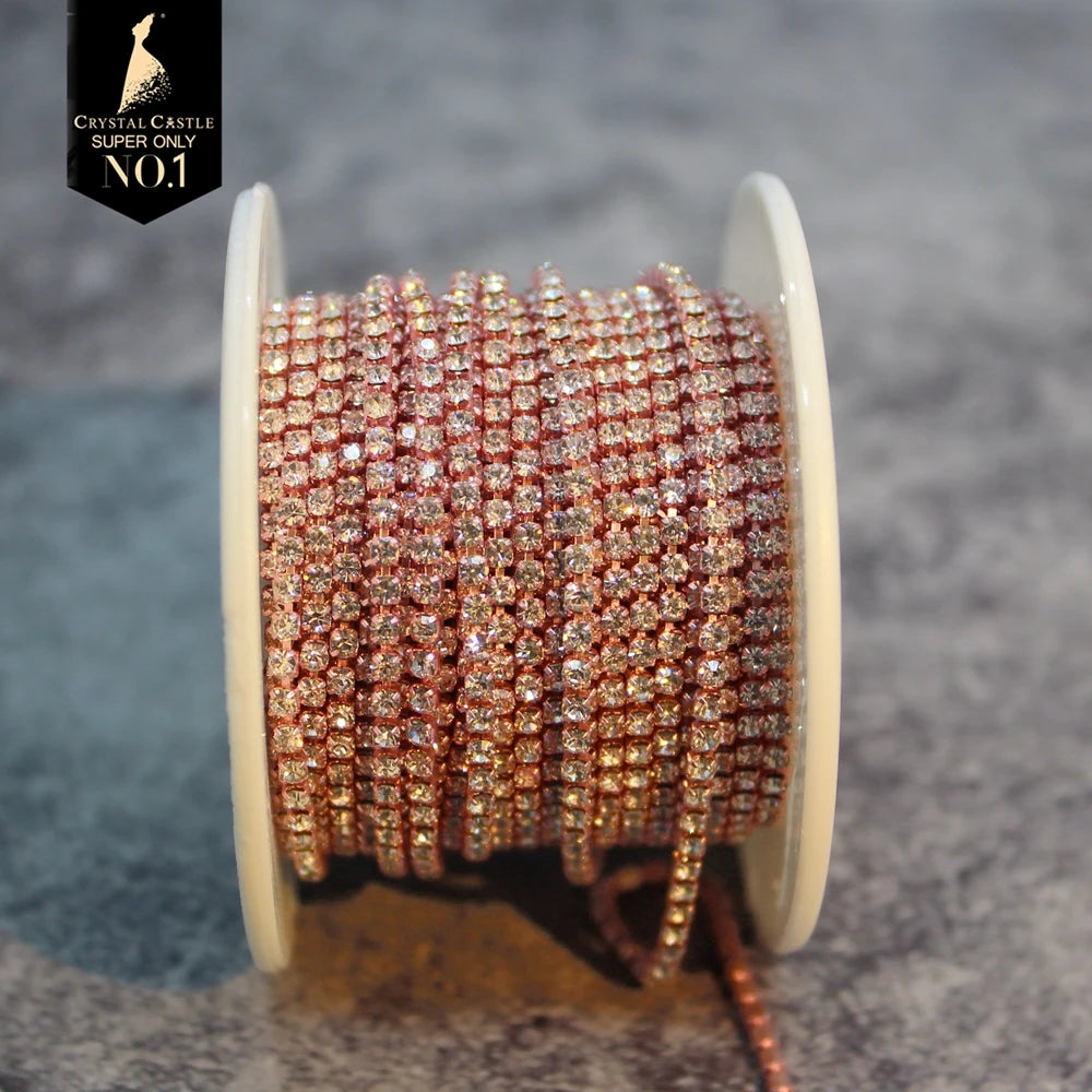 Rhinestones Chain Roll Tassel 1/10Yard Crystal Ribbon Strass Banding Sew On Gold Rhinestone Trim Strip Cup Chains For Needlework