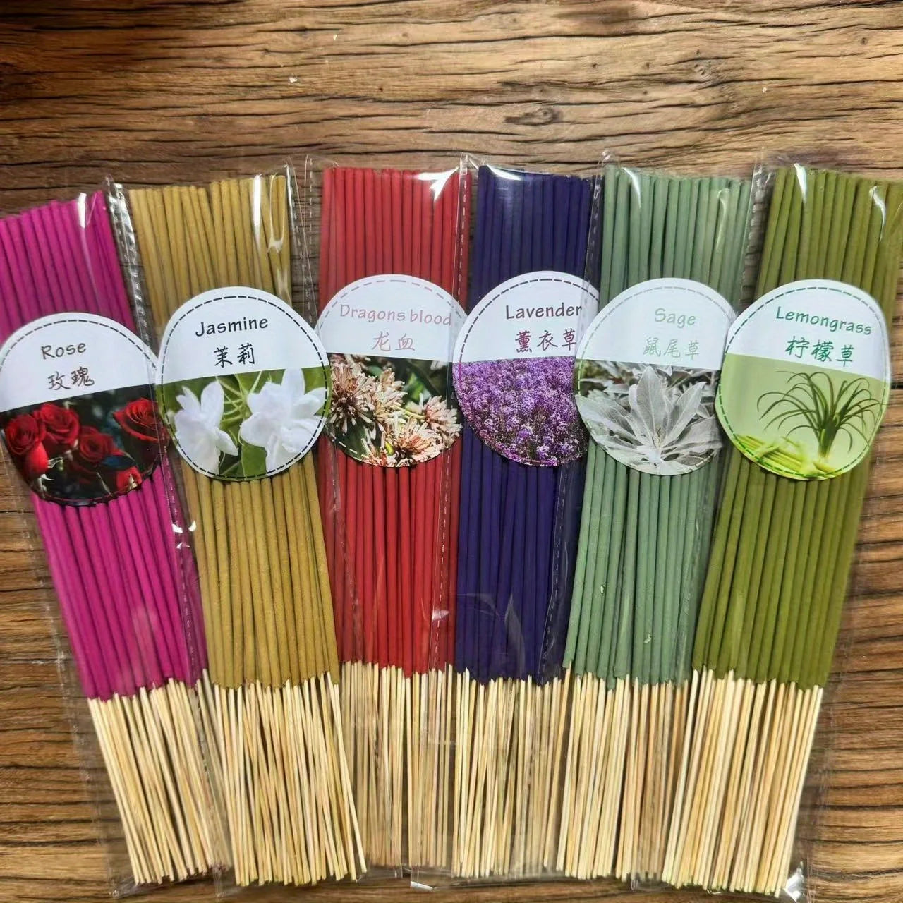 6 Sets of Approximately 126 High-Quality Incense Sticks - Including Shrubs, Lavender, Lemongrass, Dragon's Blood, Rose, Jasmine, Cherry Blossom, Suitable for Purification, Yoga Meditation, and Home Use - Perfect Gift with Lon