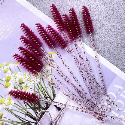 50Pcs Makeup Brushes Disposable Crystal Eyebrow Brush Diamond Handle Mascara Wand Applicator Eye Lashes Eyelash Extension Tools