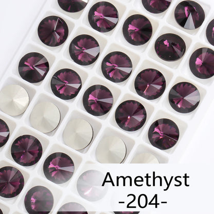 6/8/10/12/14MM Rivoli Rhinestone Round Pointed Diamond Stones Colorful Beads Crafts Crystal Nail Clothes Jewelry Accessories