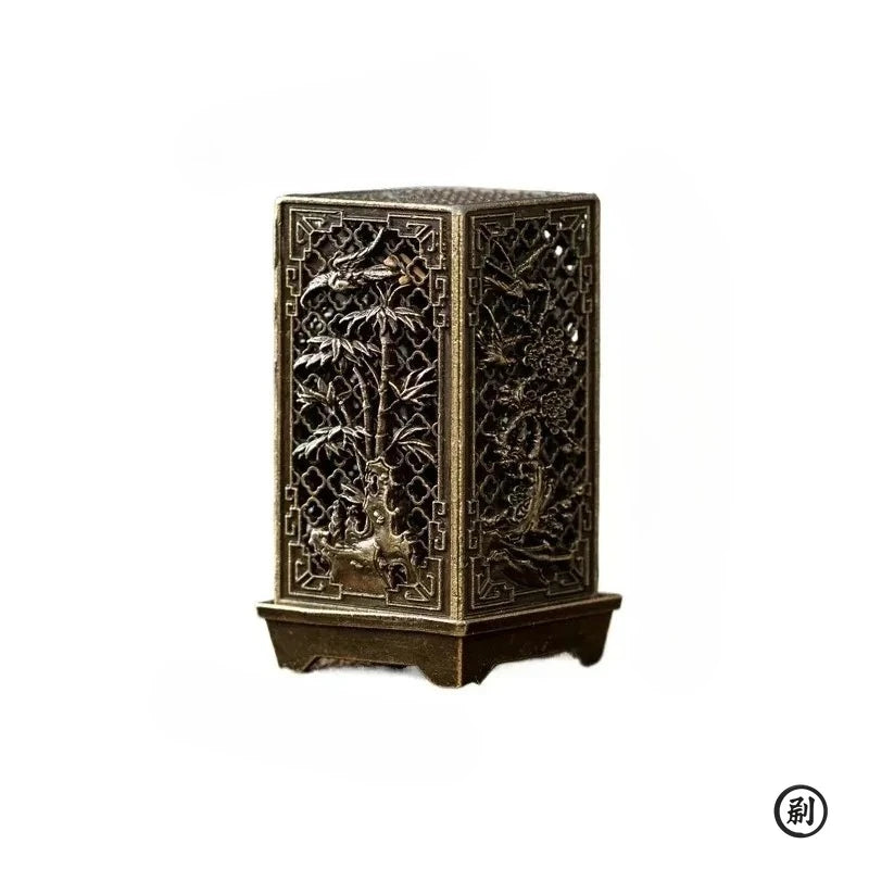 Square Vertical Incense Burner Small Xiangyun Alloy Incense Holder Indoor Aromatherapy Home Ornament Chinese Plum Inense Burners