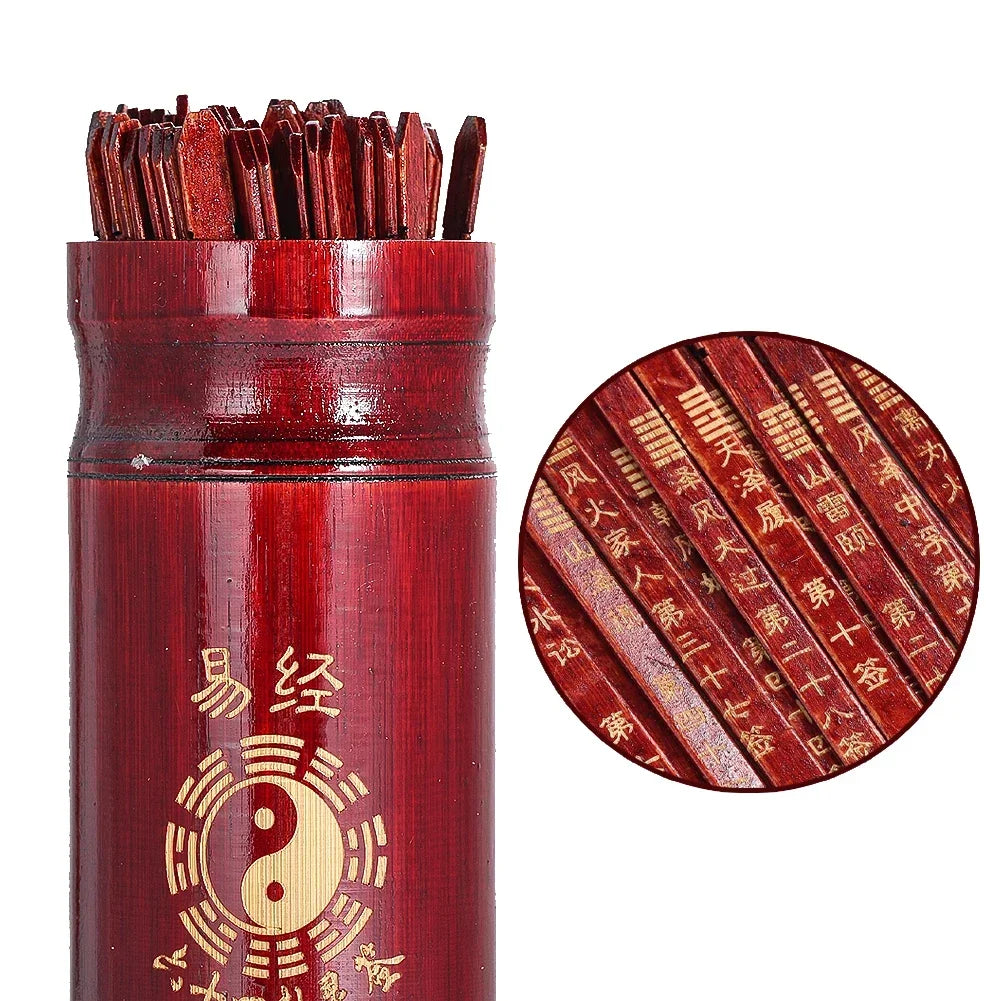 Chinese Fortune Sticks Set Wooden Divination Props Feng Shui Prediction Game with Storage Bucket and Interpretation Book