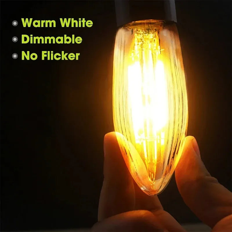Warm Light Glass Bulbs Tapered Candles E10 LED Replacement Bulbs for Lights Candle Arch Bathroom Kitchen Home Lamps Bulb Decor