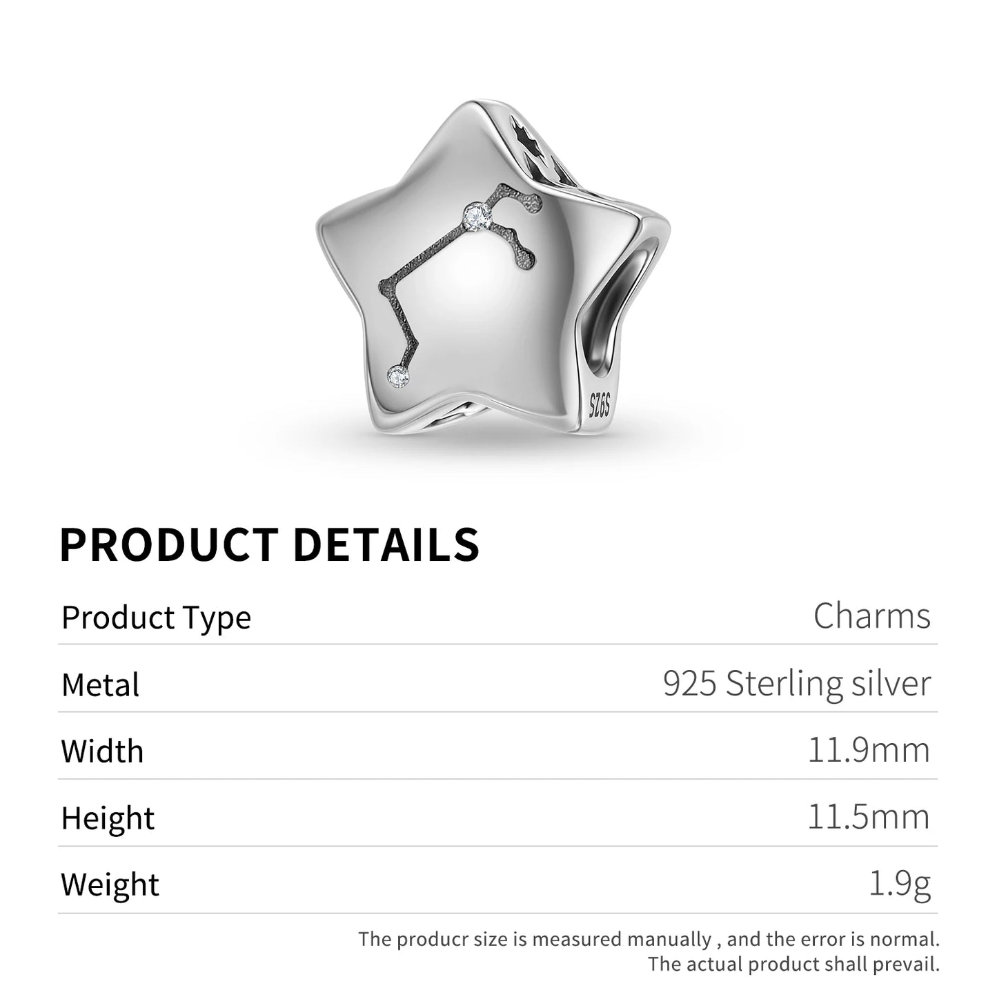 Plain Silver Zircon Lines 925 Sterling Silver 12 Zodiac Signs for Charm Beads Fit Original Bracelet Diy Jewelry Accessories
