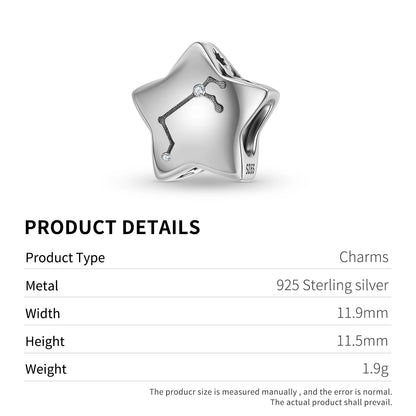 Plain Silver Zircon Lines 925 Sterling Silver 12 Zodiac Signs for Charm Beads Fit Original Bracelet Diy Jewelry Accessories