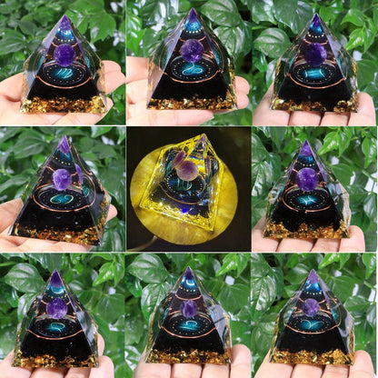 12 Zodiac Orgone Pyramid 5cm Horoscope Healing Natural Crystal Stone Ornaments Chakra Reiki Orgonite Gemstones Birthday Gifts