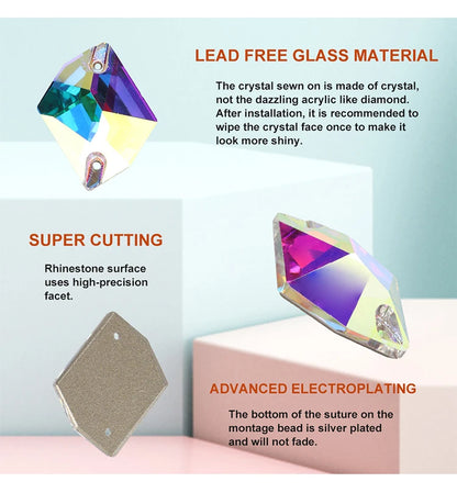 YHB Top Quality Cosmic Glass Crystal AB Moonlight Sewing Stones Flatback Sew on Rhinestones For Garment Clothes Bags