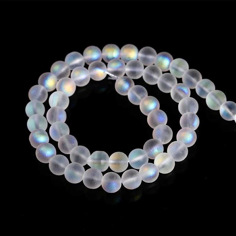 6 8 10mm Matte Aurora Crystal Glass Beads Round Frosted Aura Bead AB Shiny Moonstone For Jewelry Making Diy Necklace Bracelet