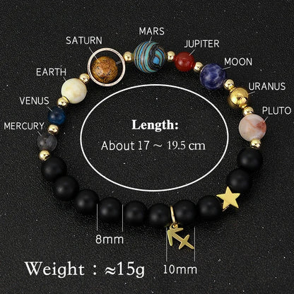 Bracelet 12 Zodiac Signs Virgo Taurus Cosmic Galaxies Eight Planets Constellation Bracelet Natural Stone Solar System Bracelet