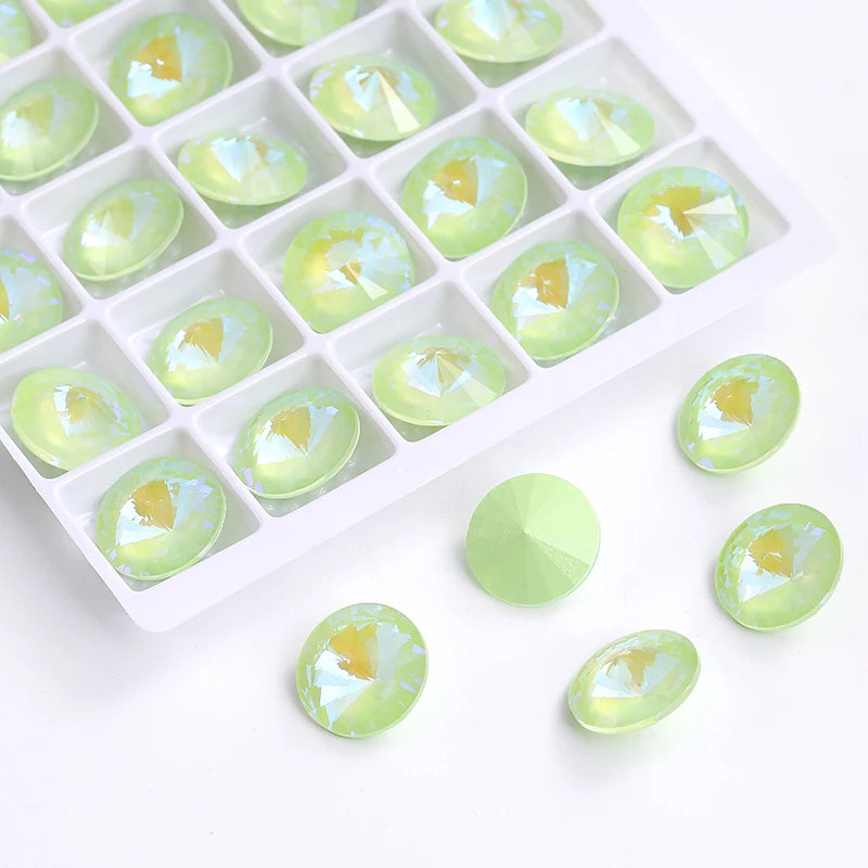 6/8/10/12/14MM Rivoli Rhinestone Round Pointed Diamond Stones Colorful Beads Crafts Crystal Nail Clothes Jewelry Accessories