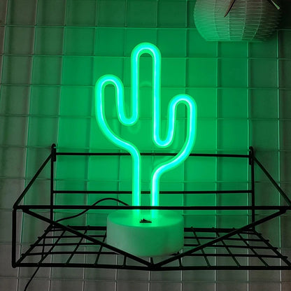 Cute Cactus Neon Sign Lights Battery & USB Powered LED Table Lamp for Party Birthday Gift Living Room Camping Summer Home Decor