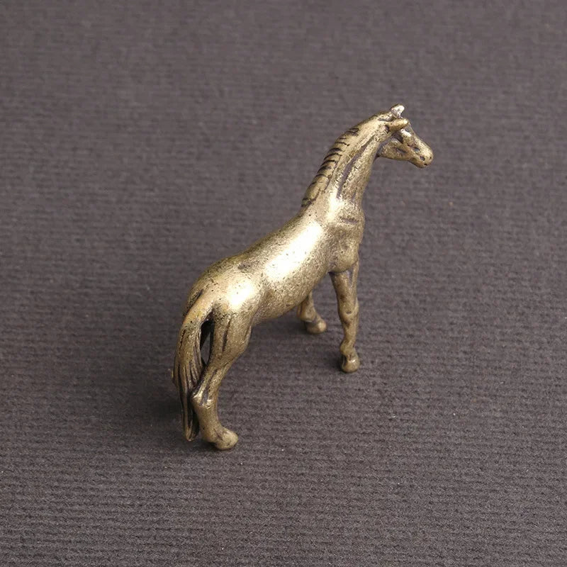 Antique Bronze Horse Statue Desk Decorations Solid Copper Micro-Carving Zodiac Horse Figurines Ornaments Home Decor Accessories