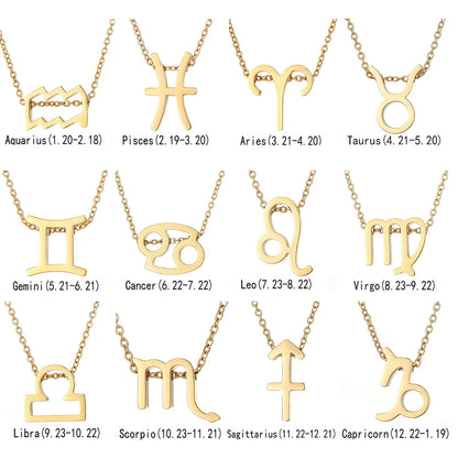 eManco New Men Women 12 Horoscope Zodiac Sign Pendant Necklace Aries 12 Constellations Necklace Fashion Jewelry Christmas Gift