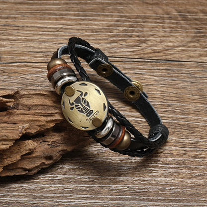 12 Horoscope Leather Bracelet for Women Man Vintage Retro Charm Male Bracelets Jewelry Gifts Pulseras Hombre Pulseras De Mujer