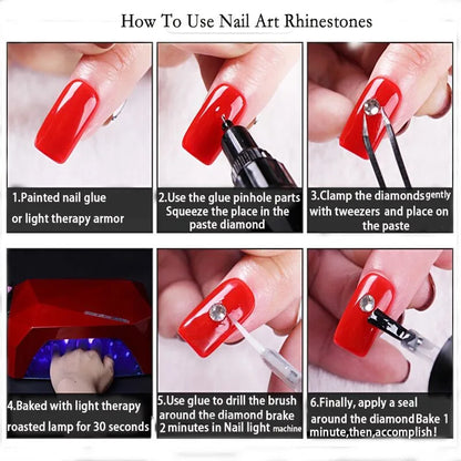 12 Grids Clear Mixed Sizes Nail Art Rhinestones Crystal 3D Glitter Non Hotfix Diamond Decoration Nail Parts Accessories