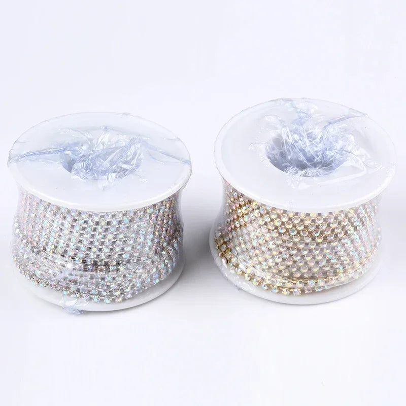 AAA Grade SS4.5-SS18(1.5mm-4.5mm) Clear Crystal AB Dense Rhinestone Cup Chain Sliver/Rose Gold Claw Strass Rhinestone Chain Trim