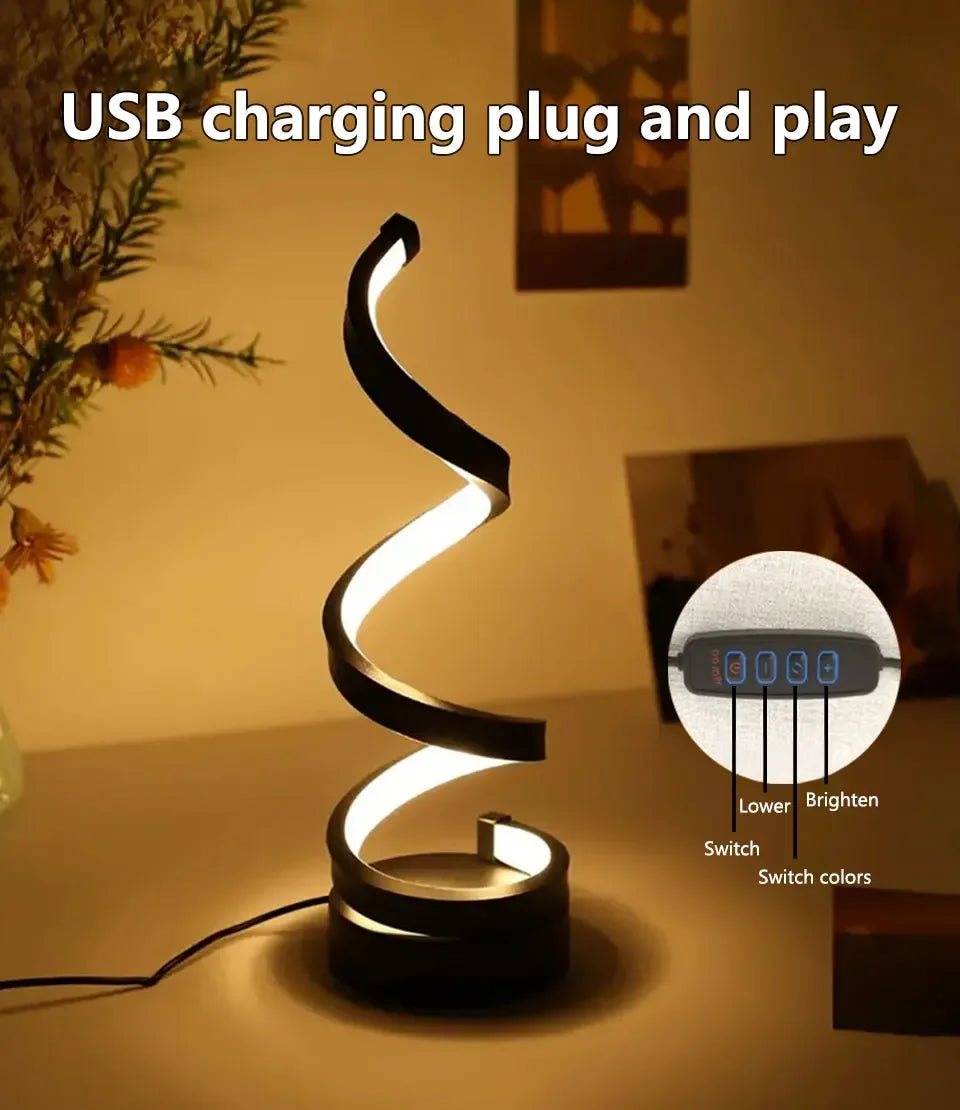 LED Night Light Spiral Table Lamp Modern Bedside Lamps Dimmable Night Lamp Office Living Room Bedroom Decoration Night Lights