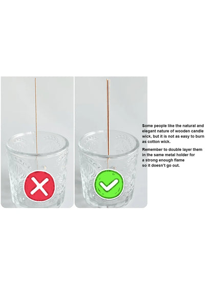 100 Pieces/200 Pieces for Cherry Wood Candle Wicks for Candles, Wooden Candle Wicks, Smokeless Ringing, with Iron Brackets, Candle Glue Dots, Candle Warning Labels DIY Candle Making