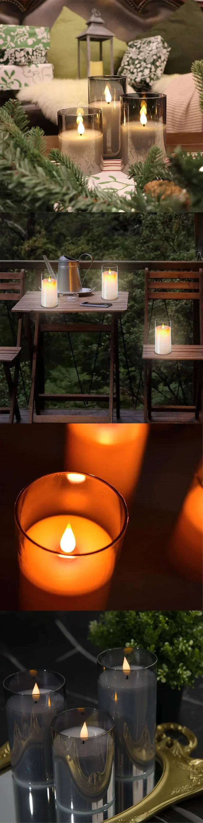 Led Electronic Candles Light Flameless Remote Timer Flickering Lamp Clear Acrylic Glass Battery Powered Wedding Party Christmas
