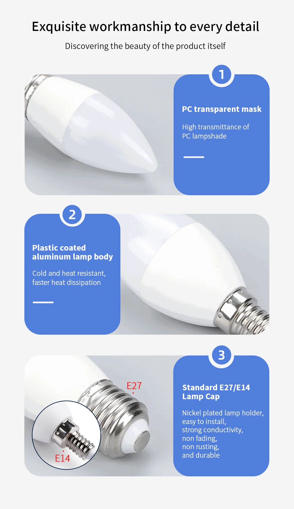 10PCS LED Candle Bulbs Light AC85-265V E14 E27 LED Candle Bulbs LED Ceiling Light Decoration LED Chandelier For Home Living Room