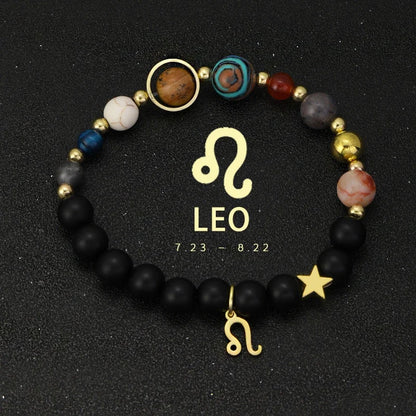 Bracelet 12 Zodiac Signs Virgo Taurus Cosmic Galaxies Eight Planets Constellation Bracelet Natural Stone Solar System Bracelet