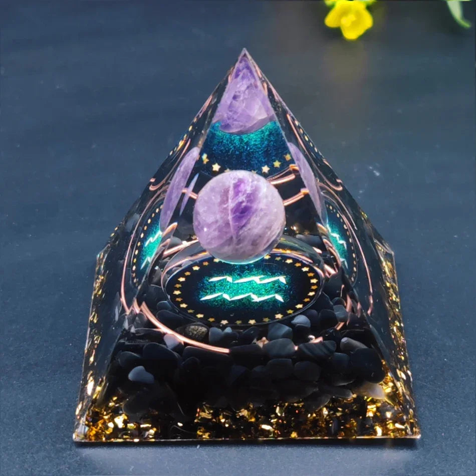 12 Zodiac Orgone Pyramid 5cm Horoscope Healing Natural Crystal Stone Ornaments Chakra Reiki Orgonite Gemstones Birthday Gifts