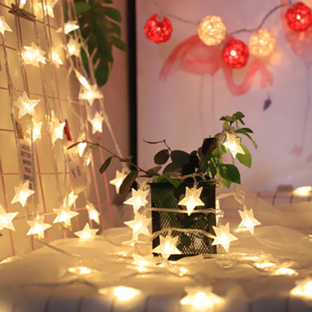 Đèn Led Dây Ngôi Sao 1.5m/3m/6m/10m Trang Trí Giáng Sinh, Đèn Thần Tiên Rèm Tiệc Cưới Dùng Pin USB Cho Gia Đình