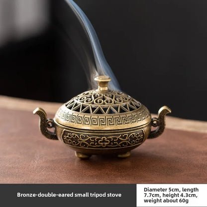 Exquisite Compact Incense Burner Three-Legged Stove Design Hollow Pattern Indoor Desktop Home Decorative Plate