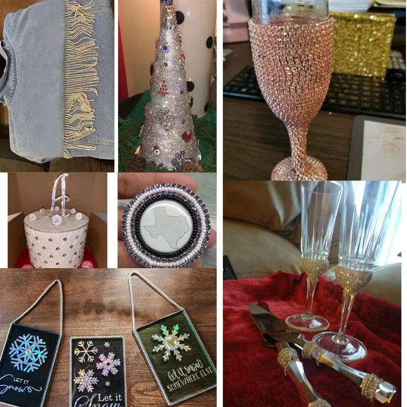 PEESOM SS6-SS18 Crystal Rhinestone Cup Chain Sew on Glass Rhinestone Trim Chain Glue On Colorful Crystal Cup Chain for DIY Craft