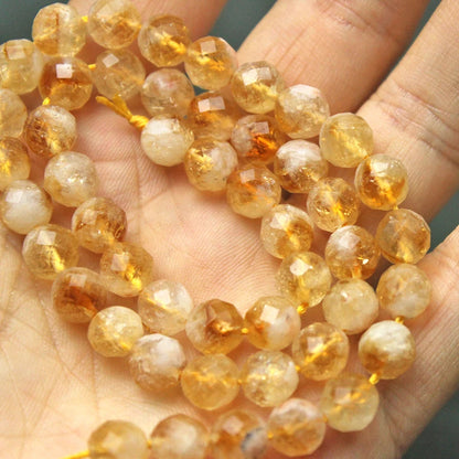Natural Cut Yellow Crystal Citrine Round Beads DIY Handmade Beaded Bracelet Necklace For Jewelry Making Accessories Loose Beads