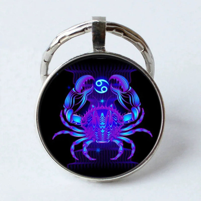 Zodiac Sign Key Chain Constellation Pendant Double Face Keyring Key Holder for Astrology Lovers